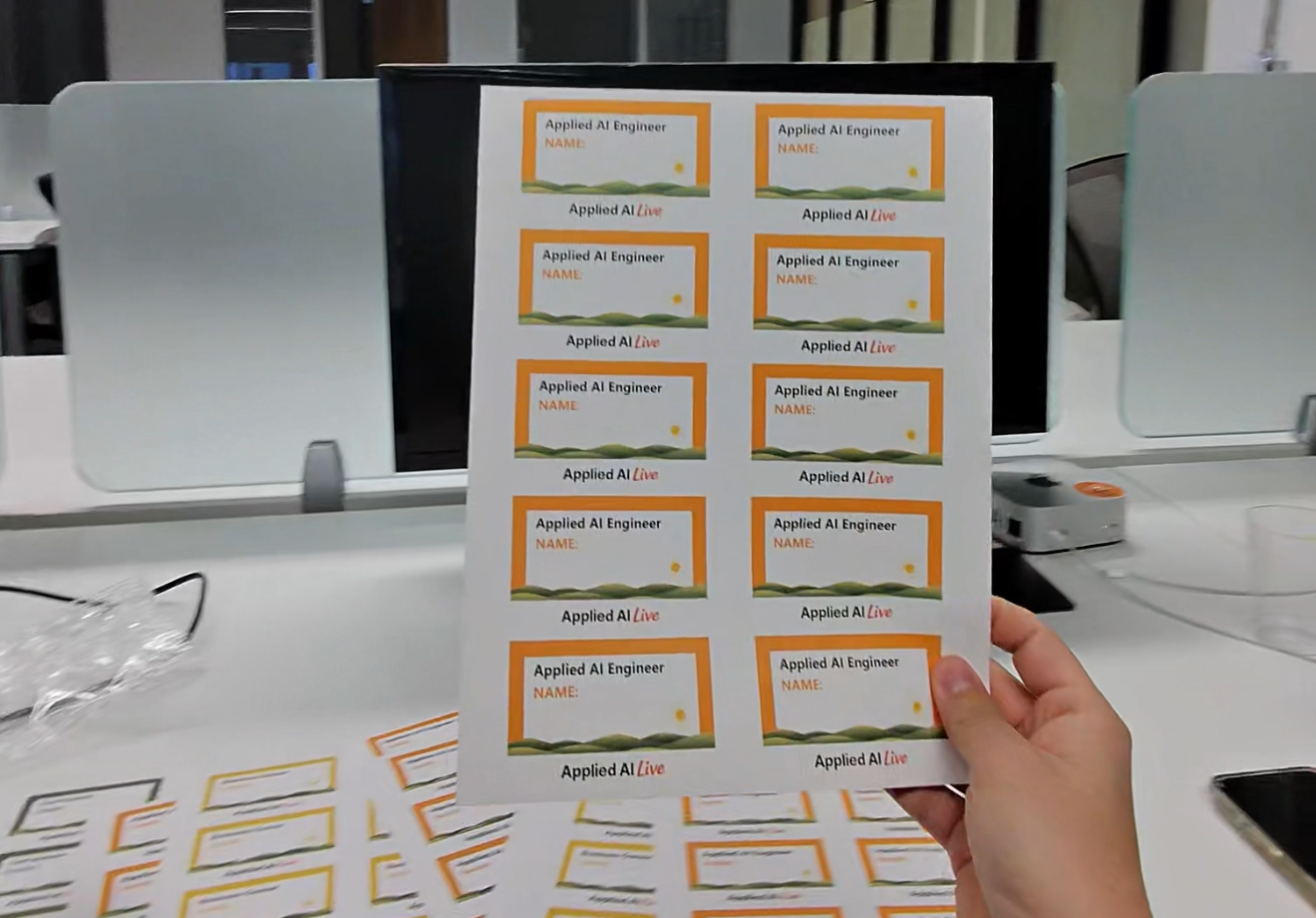 Custom printed name tags from Applied AI Live #1